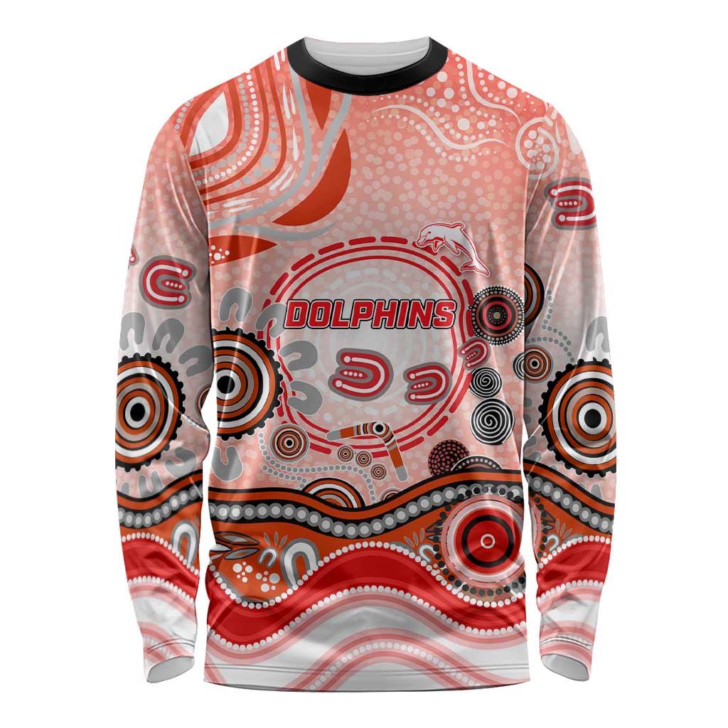 Dolphins Rugby Long Sleeve Shirt Australian Aboriginal Dot Painting Style