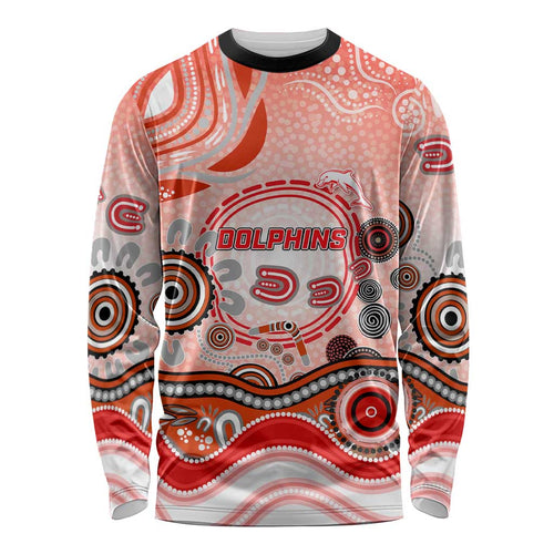 Dolphins Rugby Long Sleeve Shirt Australian Aboriginal Dot Painting Style