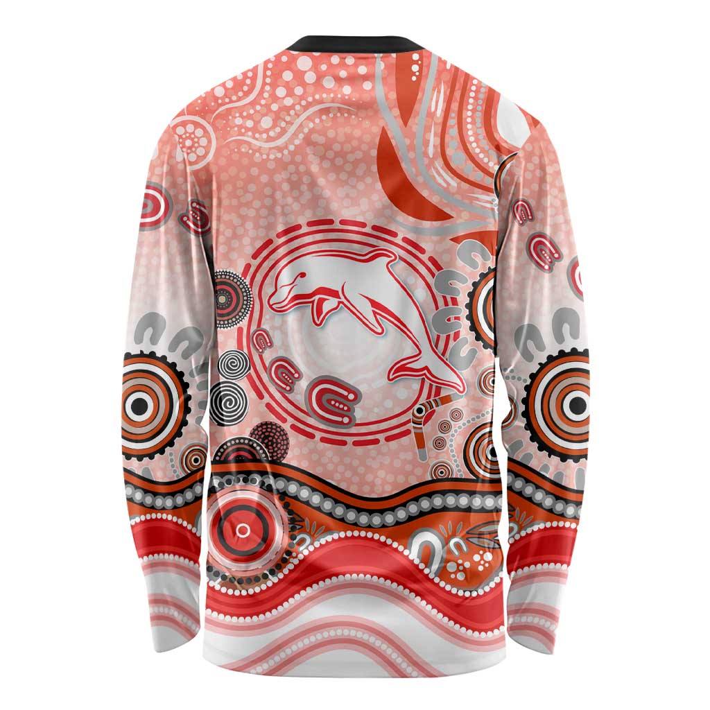 Dolphins Rugby Long Sleeve Shirt Australian Aboriginal Dot Painting Style