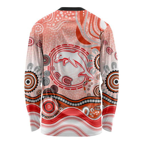 Dolphins Rugby Long Sleeve Shirt Australian Aboriginal Dot Painting Style