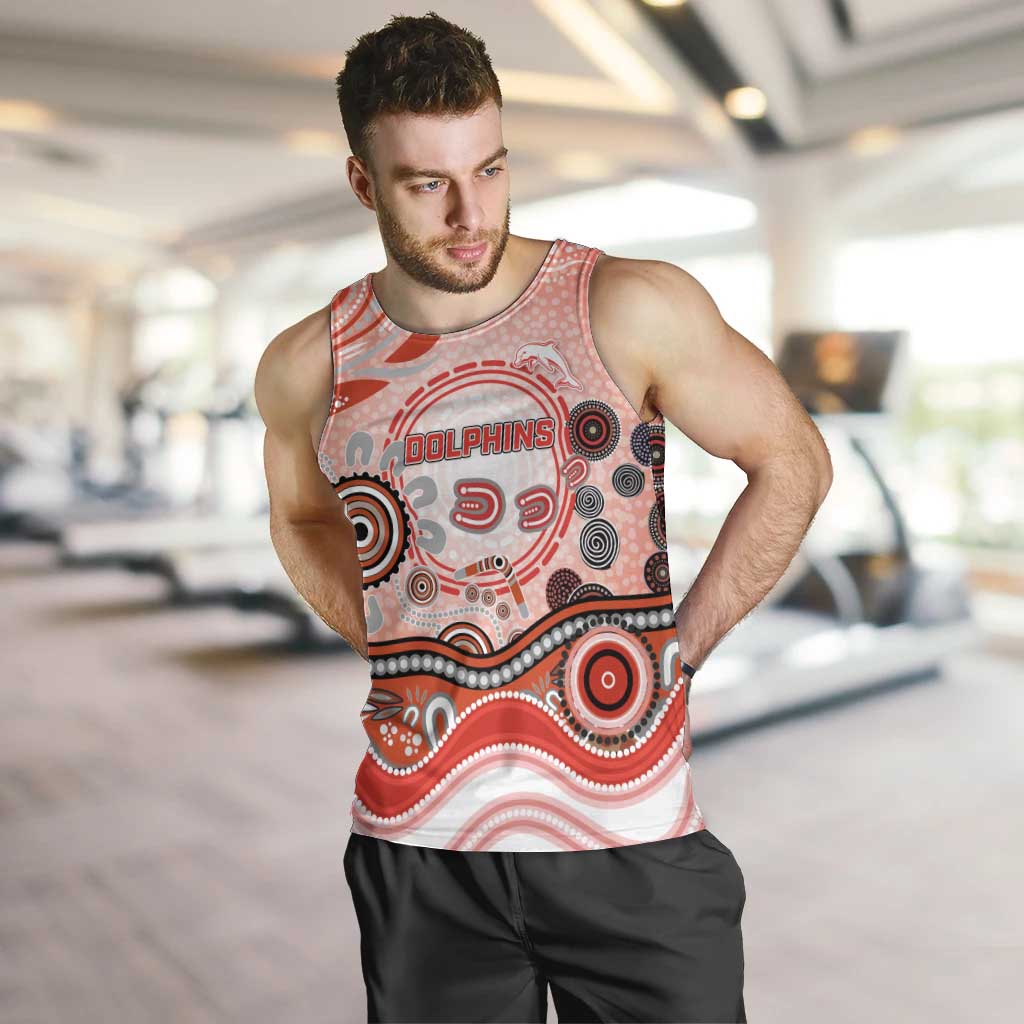 Dolphins Rugby Men Tank Top Australian Aboriginal Dot Painting Style