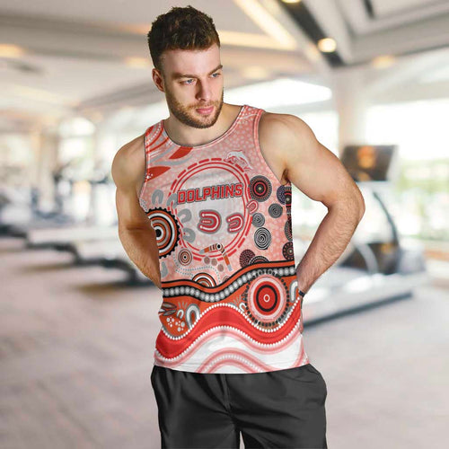 Dolphins Rugby Men Tank Top Australian Aboriginal Dot Painting Style