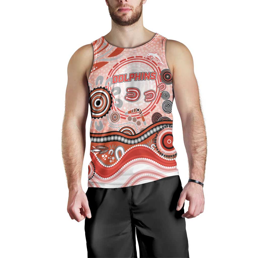 Dolphins Rugby Men Tank Top Australian Aboriginal Dot Painting Style
