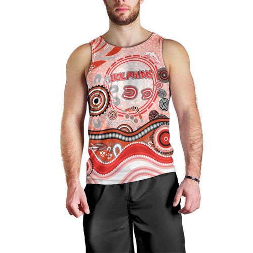 Dolphins Rugby Men Tank Top Australian Aboriginal Dot Painting Style