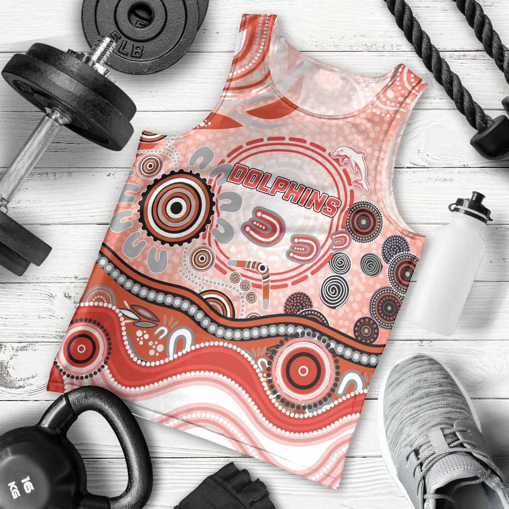 Dolphins Rugby Men Tank Top Australian Aboriginal Dot Painting Style