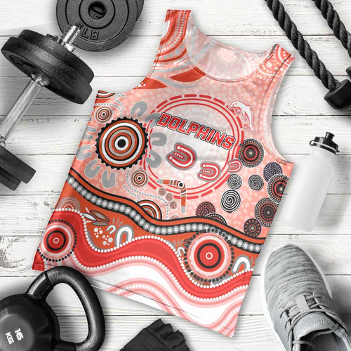 Dolphins Rugby Men Tank Top Australian Aboriginal Dot Painting Style