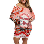 Dolphins Rugby Off Shoulder Short Dress Australian Aboriginal Dot Painting Style