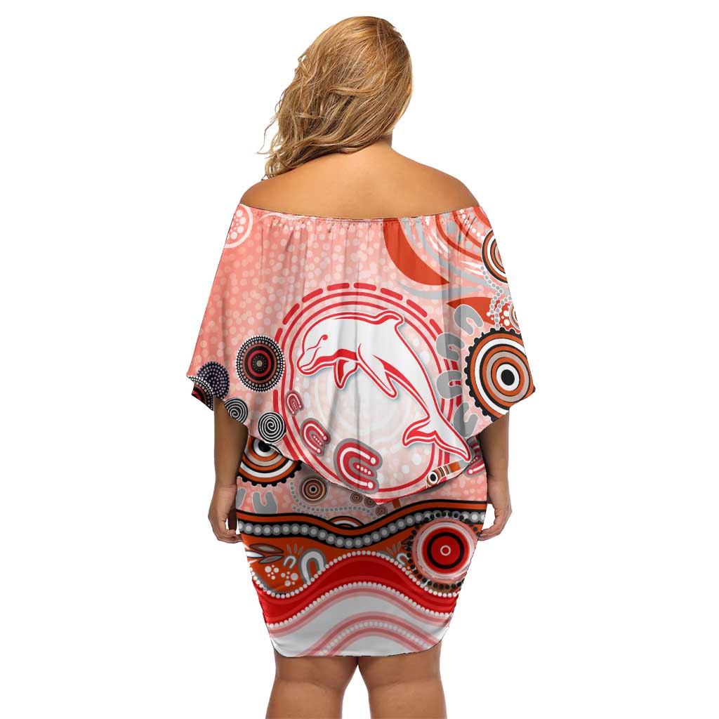 Dolphins Rugby Off Shoulder Short Dress Australian Aboriginal Dot Painting Style