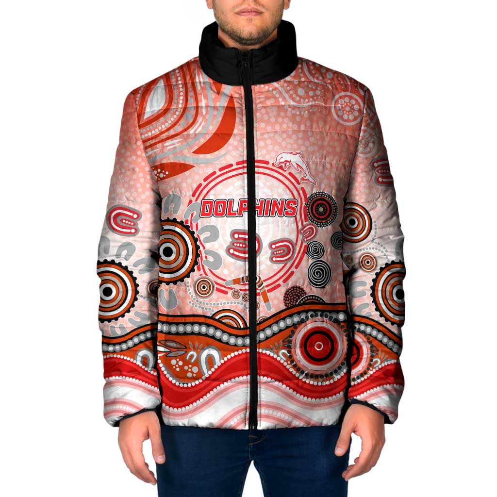 Dolphins Rugby Padded Jacket Australian Aboriginal Dot Painting Style