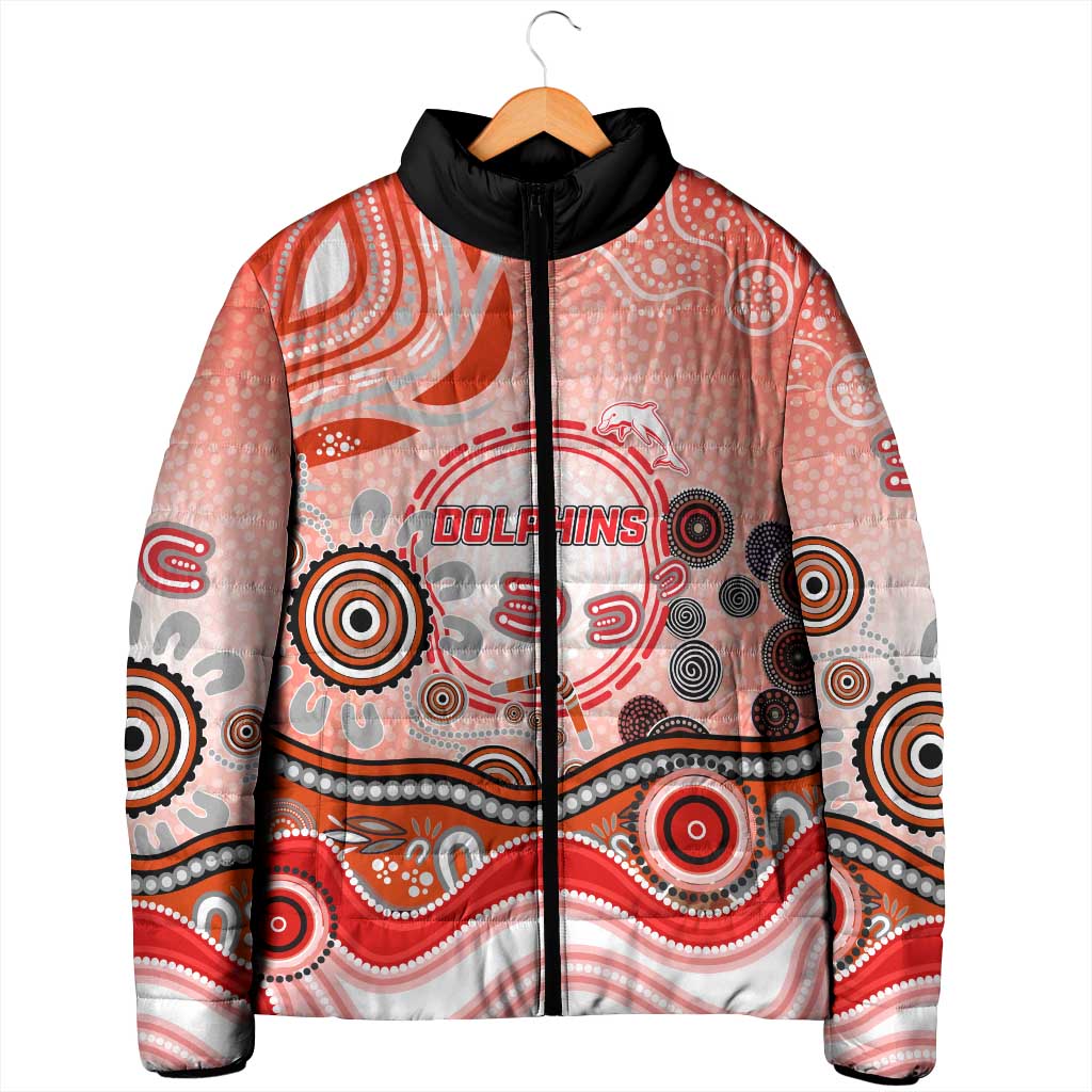 Dolphins Rugby Padded Jacket Australian Aboriginal Dot Painting Style