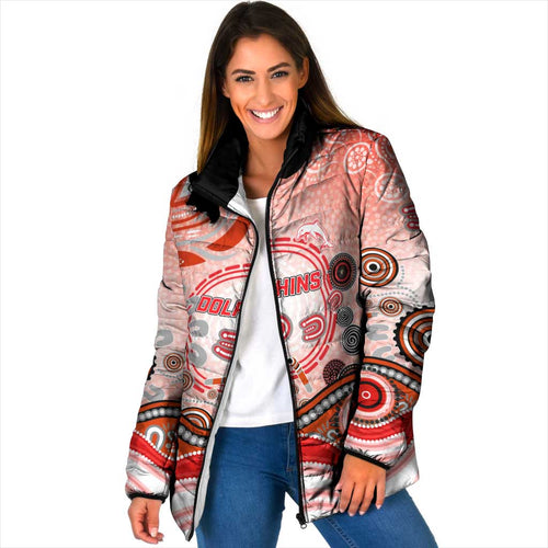 Dolphins Rugby Padded Jacket Australian Aboriginal Dot Painting Style