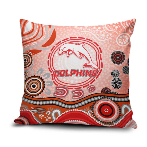 Dolphins Rugby Pillow Cover Australian Aboriginal Dot Painting Style