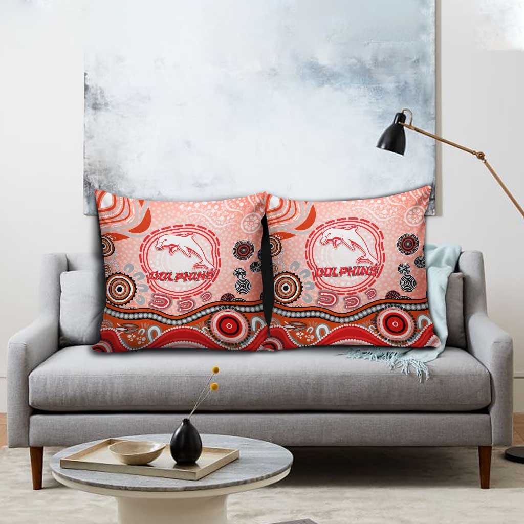 Dolphins Rugby Pillow Cover Australian Aboriginal Dot Painting Style