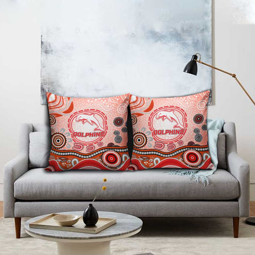 Dolphins Rugby Pillow Cover Australian Aboriginal Dot Painting Style