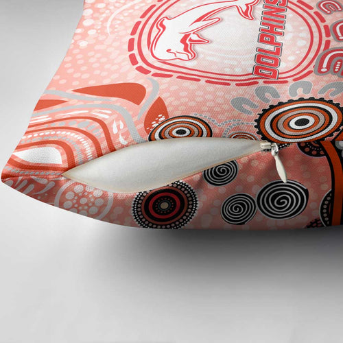Dolphins Rugby Pillow Cover Australian Aboriginal Dot Painting Style