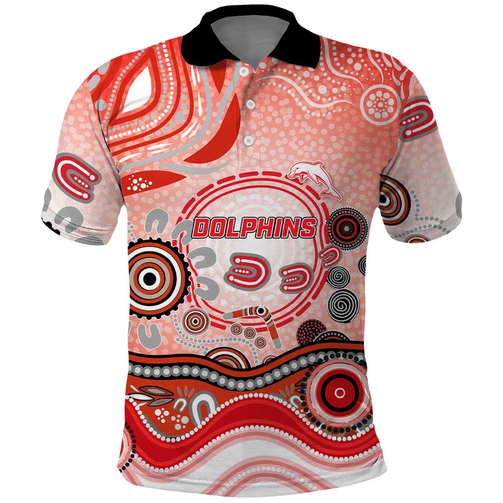 Dolphins Rugby Polo Shirt Australian Aboriginal Dot Painting Style
