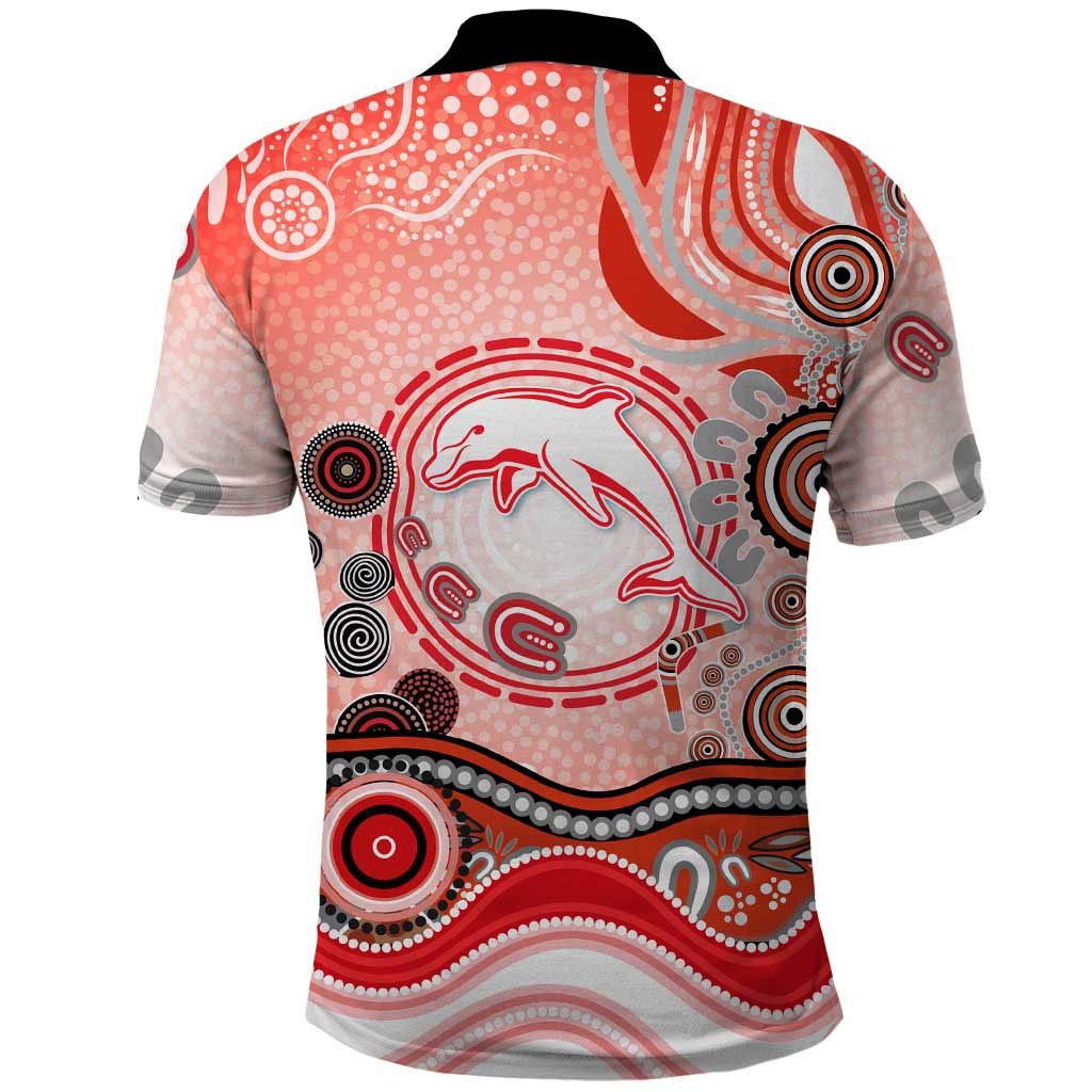 Dolphins Rugby Polo Shirt Australian Aboriginal Dot Painting Style