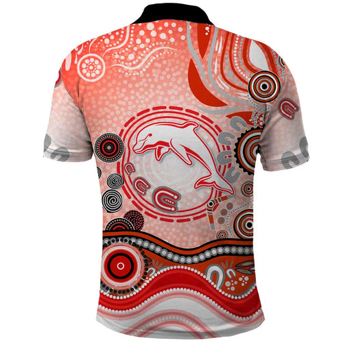 Dolphins Rugby Polo Shirt Australian Aboriginal Dot Painting Style