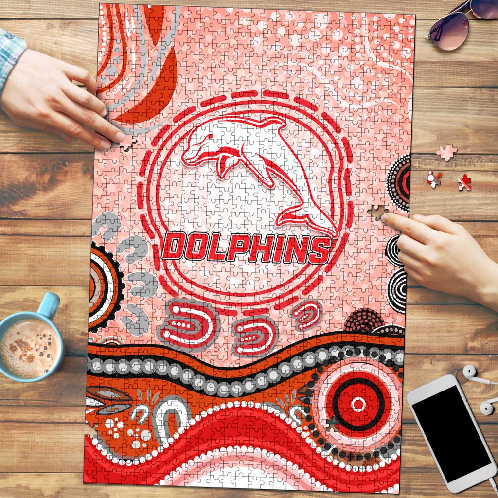 Dolphins Rugby Puzzle Australian Aboriginal Dot Painting Style