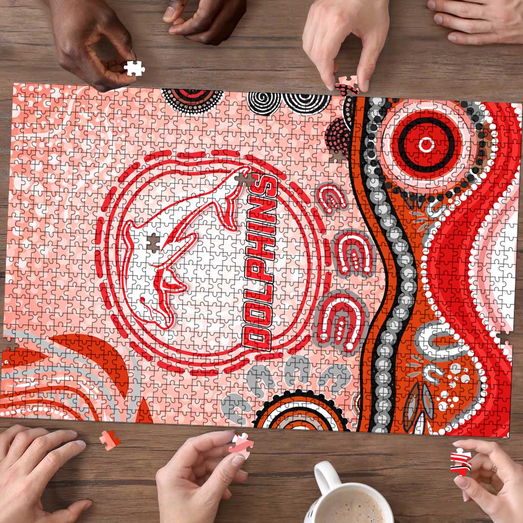 Dolphins Rugby Puzzle Australian Aboriginal Dot Painting Style
