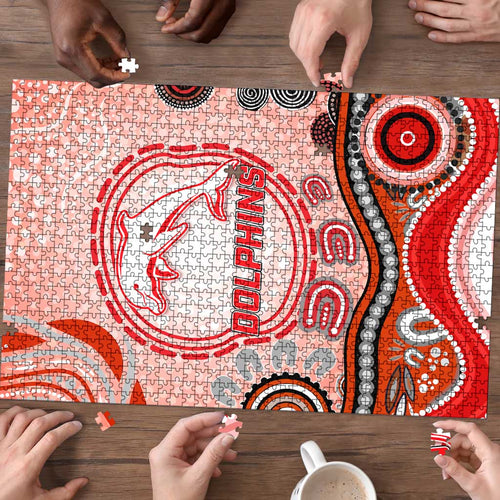 Dolphins Rugby Puzzle Australian Aboriginal Dot Painting Style