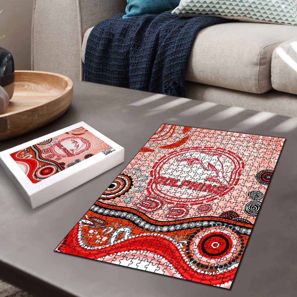 Dolphins Rugby Puzzle Australian Aboriginal Dot Painting Style
