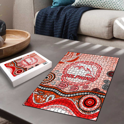 Dolphins Rugby Puzzle Australian Aboriginal Dot Painting Style