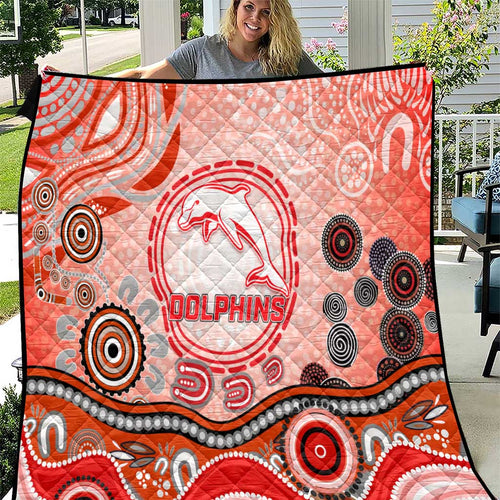 Dolphins Rugby Quilt Australian Aboriginal Dot Painting Style