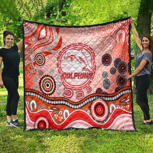 Dolphins Rugby Quilt Australian Aboriginal Dot Painting Style