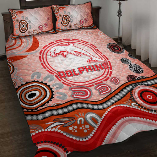 Dolphins Rugby Quilt Bed Set Australian Aboriginal Dot Painting Style
