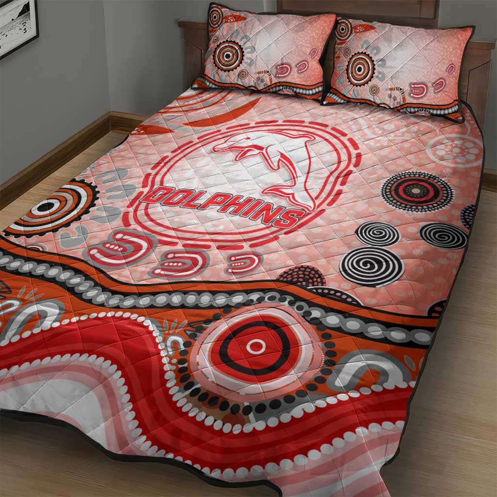 Dolphins Rugby Quilt Bed Set Australian Aboriginal Dot Painting Style