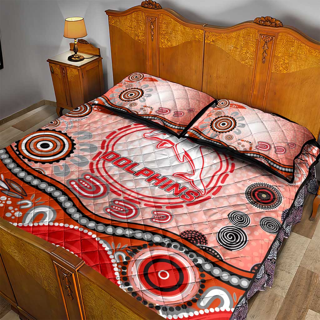 Dolphins Rugby Quilt Bed Set Australian Aboriginal Dot Painting Style