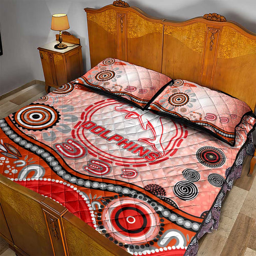 Dolphins Rugby Quilt Bed Set Australian Aboriginal Dot Painting Style