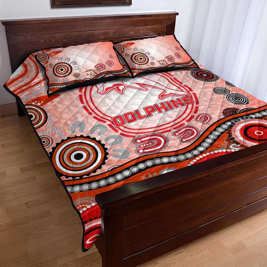 Dolphins Rugby Quilt Bed Set Australian Aboriginal Dot Painting Style