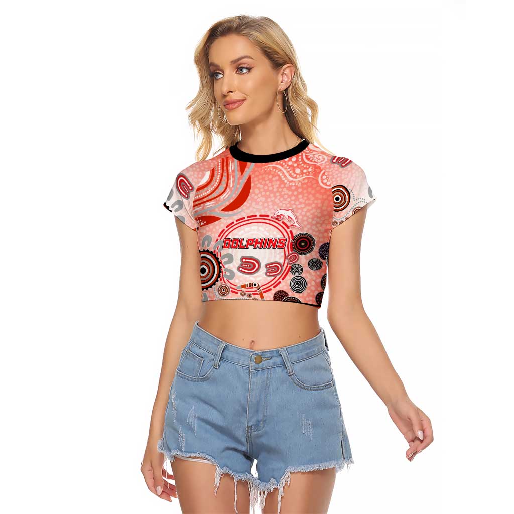 Dolphins Rugby Raglan Cropped T Shirt Australian Aboriginal Dot Painting Style