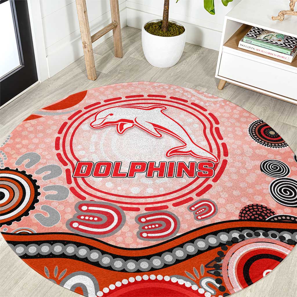 Dolphins Rugby Round Carpet Australian Aboriginal Dot Painting Style