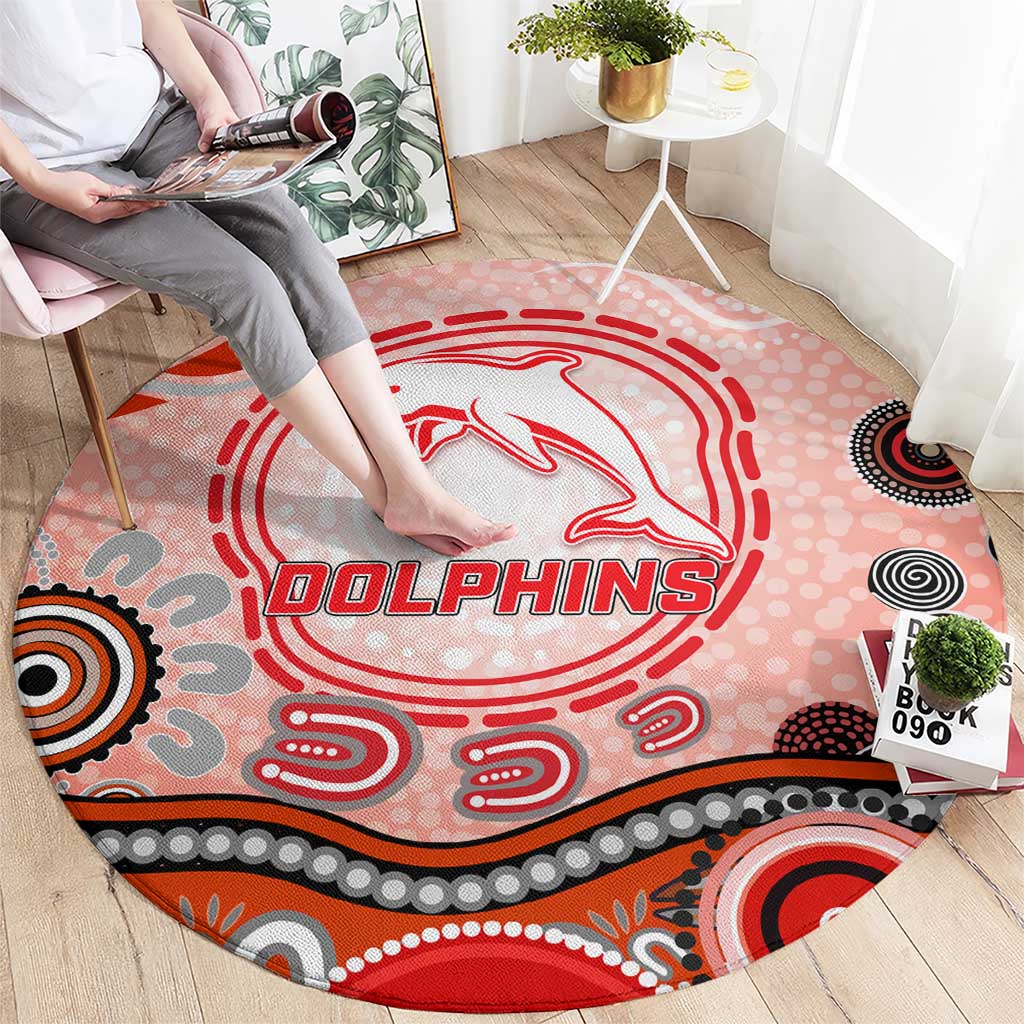 Dolphins Rugby Round Carpet Australian Aboriginal Dot Painting Style
