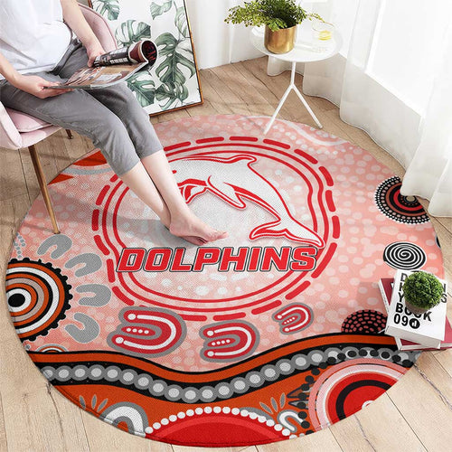 Dolphins Rugby Round Carpet Australian Aboriginal Dot Painting Style