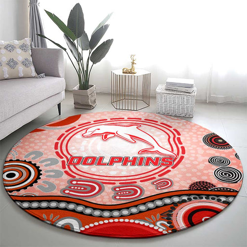 Dolphins Rugby Round Carpet Australian Aboriginal Dot Painting Style