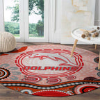 Dolphins Rugby Round Carpet Australian Aboriginal Dot Painting Style