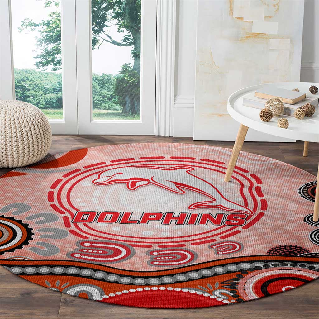 Dolphins Rugby Round Carpet Australian Aboriginal Dot Painting Style