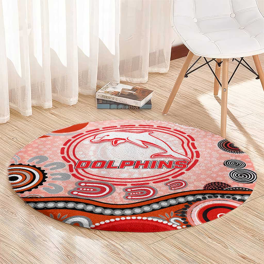Dolphins Rugby Round Carpet Australian Aboriginal Dot Painting Style