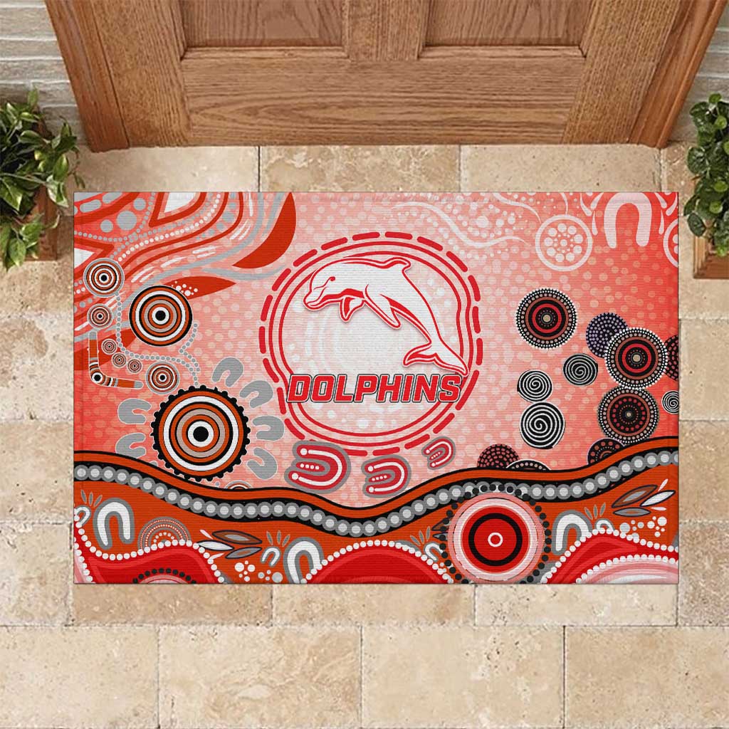 Dolphins Rugby Rubber Doormat Australian Aboriginal Dot Painting Style