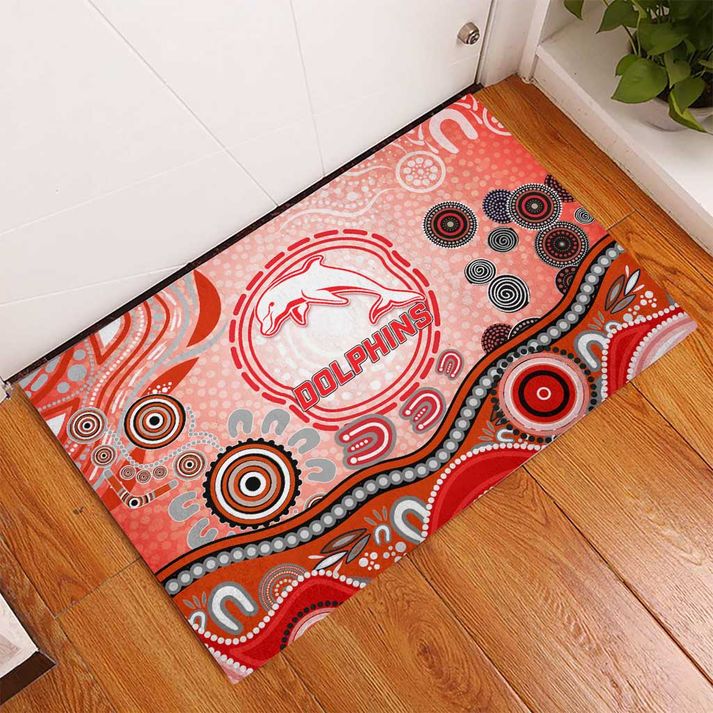 Dolphins Rugby Rubber Doormat Australian Aboriginal Dot Painting Style