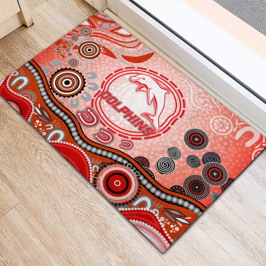 Dolphins Rugby Rubber Doormat Australian Aboriginal Dot Painting Style