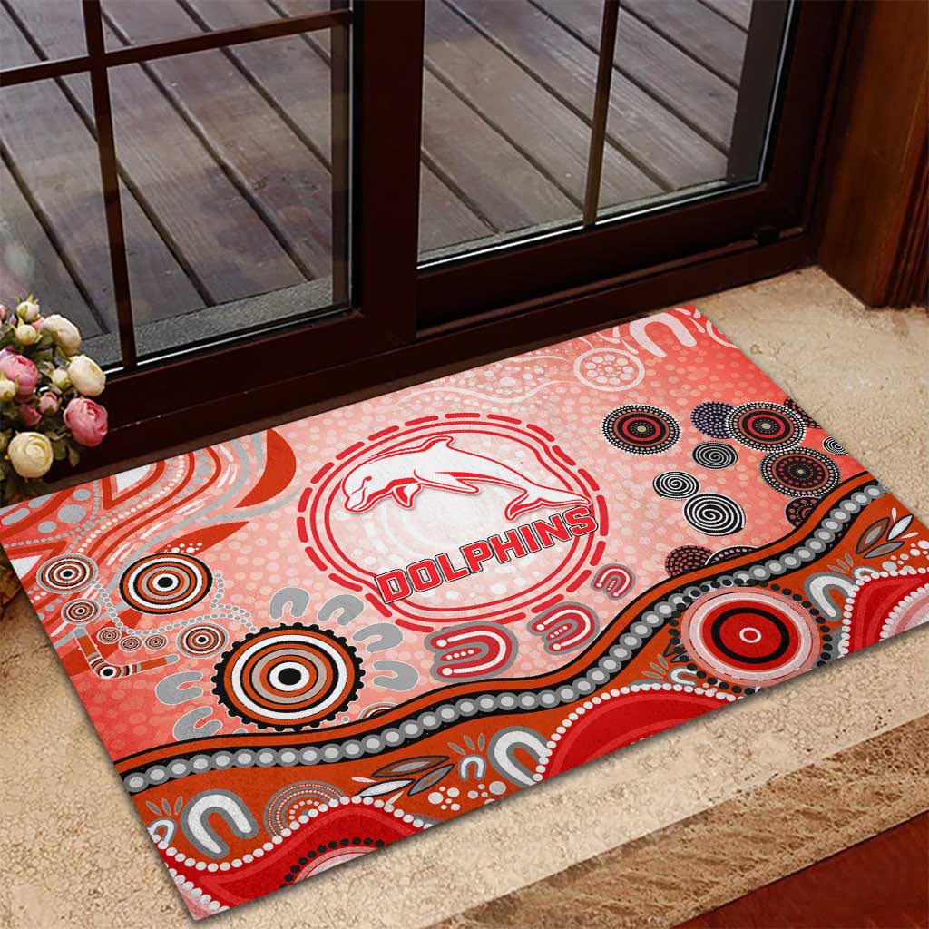 Dolphins Rugby Rubber Doormat Australian Aboriginal Dot Painting Style
