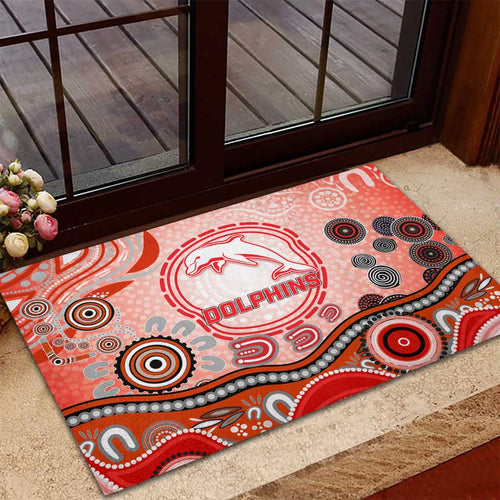 Dolphins Rugby Rubber Doormat Australian Aboriginal Dot Painting Style