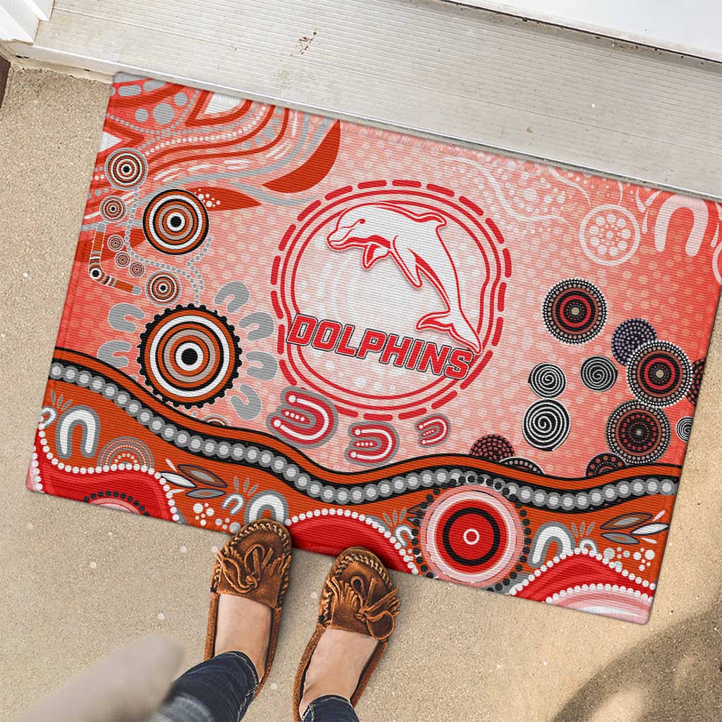 Dolphins Rugby Rubber Doormat Australian Aboriginal Dot Painting Style