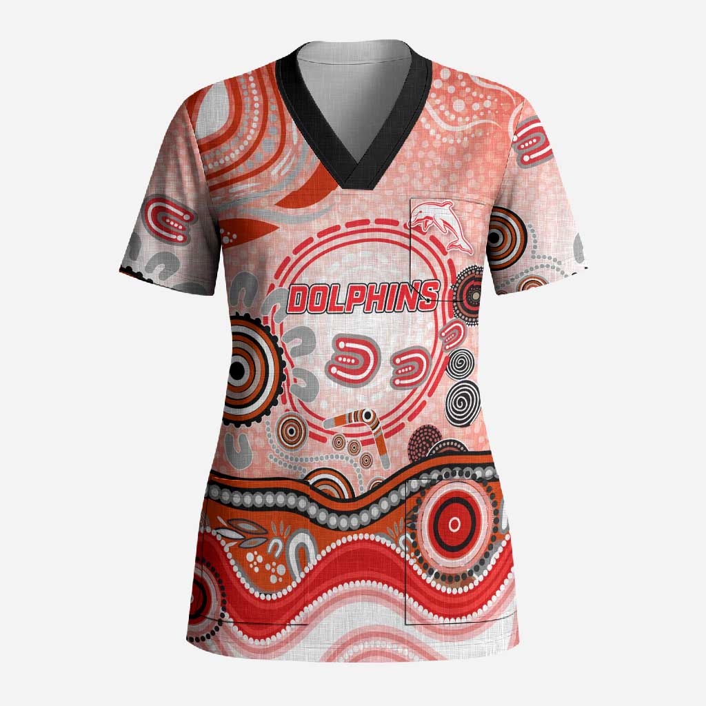 Dolphins Rugby Scrub Top Australian Aboriginal Dot Painting Style