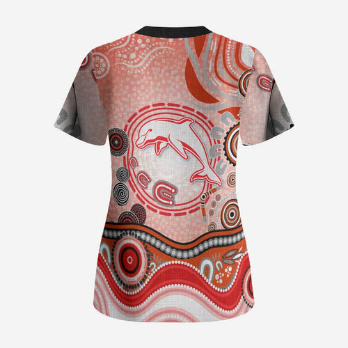 Dolphins Rugby Scrub Top Australian Aboriginal Dot Painting Style